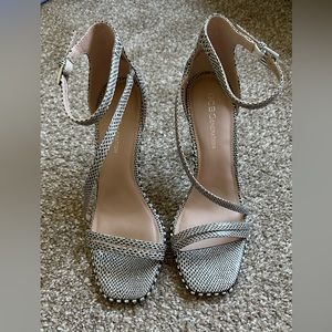 BCBG snake ankle wrap heels